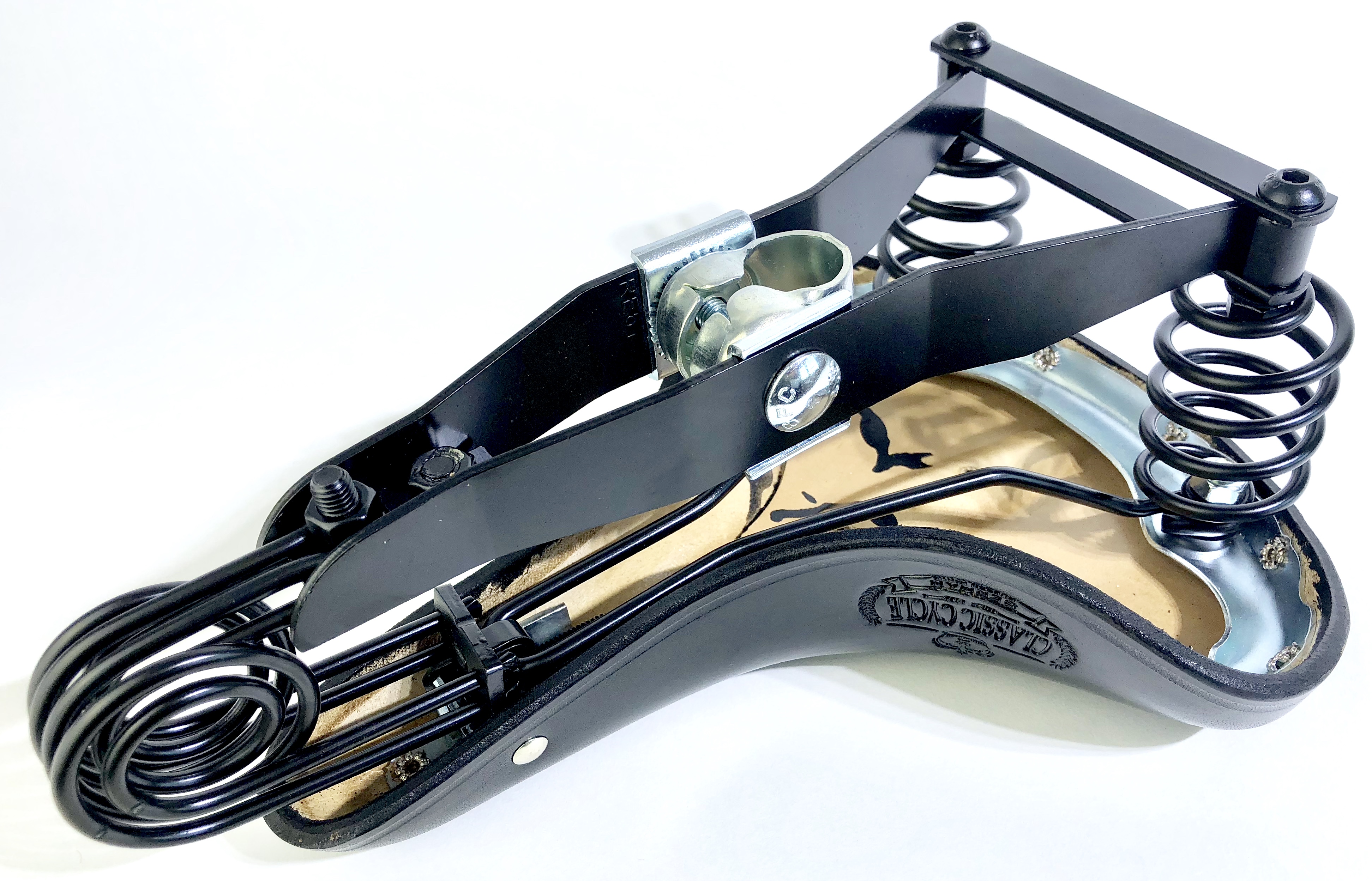 Sillín Touren de cuero Lepper color negro, Classic Cycle Logo, para max. 130 kg