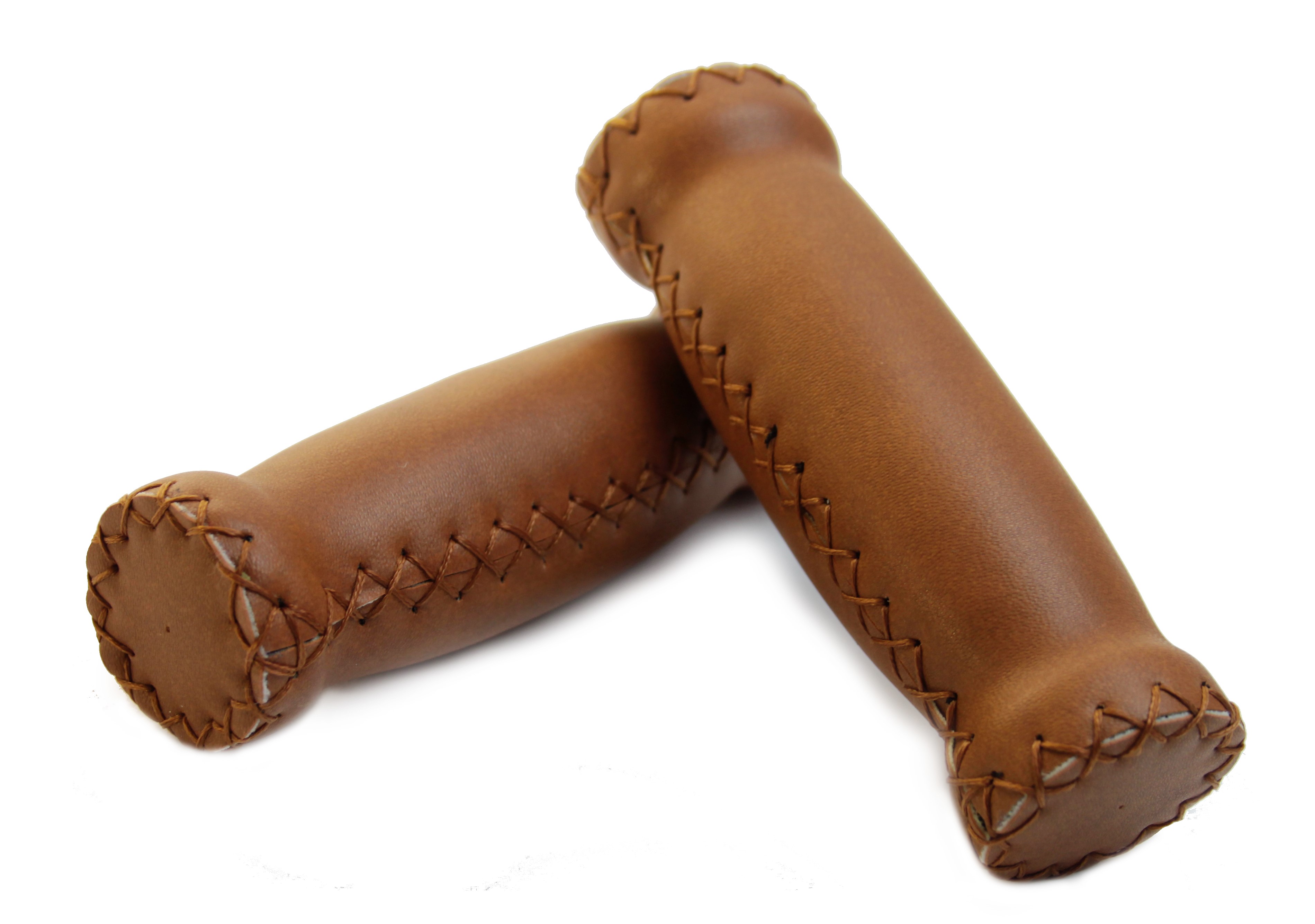 Puños de cuero (cuero artificial) en marrón con costuras exteriores