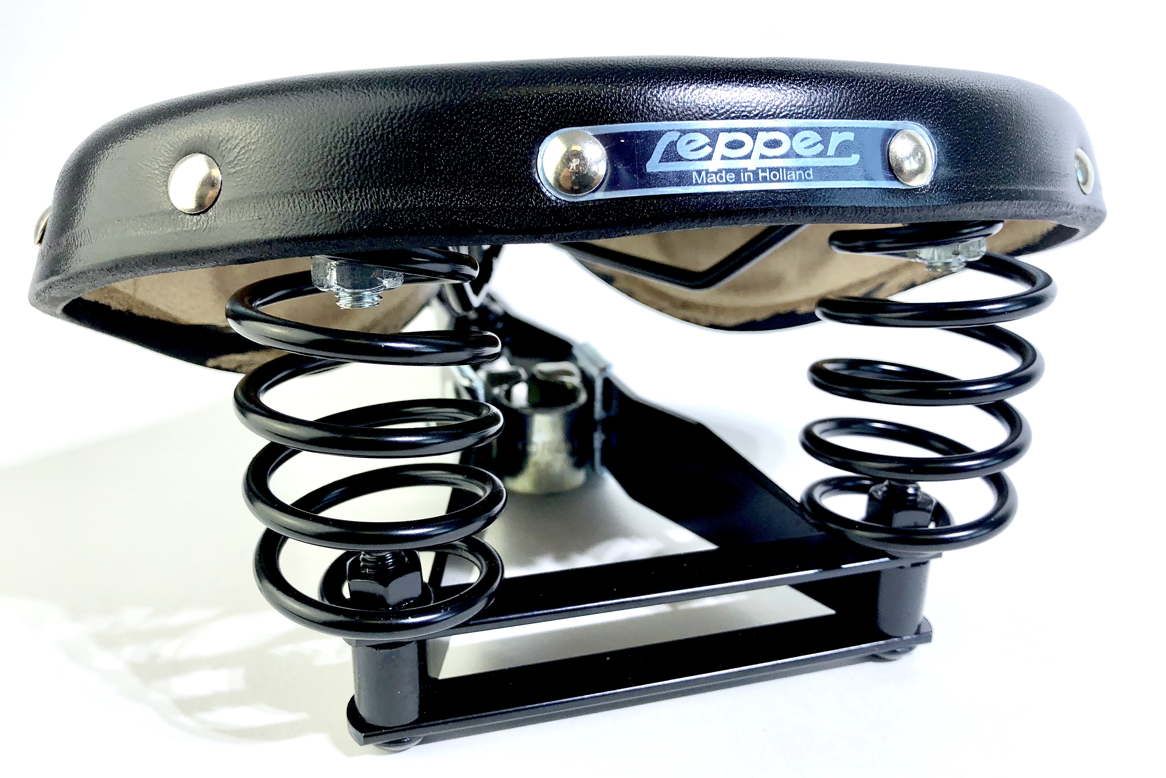 Sillín Touren de cuero Lepper color negro, Classic Cycle Logo, para max. 130 kg