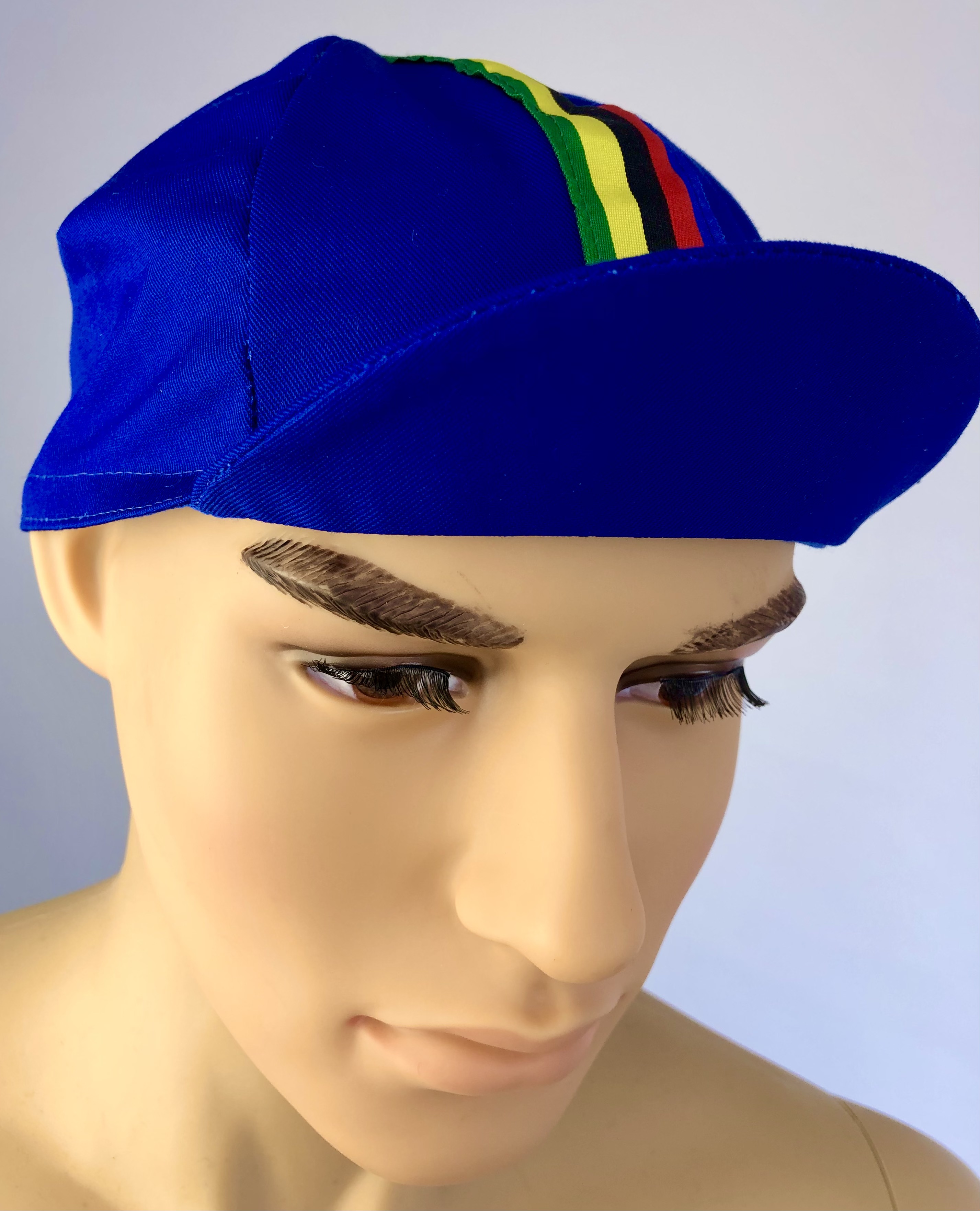 Rennradkappe_Historical_team_cap_retro_cycling_cap_radmutze_Rennkappe_Cycling_-Radlercap_La-Casquette_fahrradkulturin_-blau-mit-bunten-Streifen3