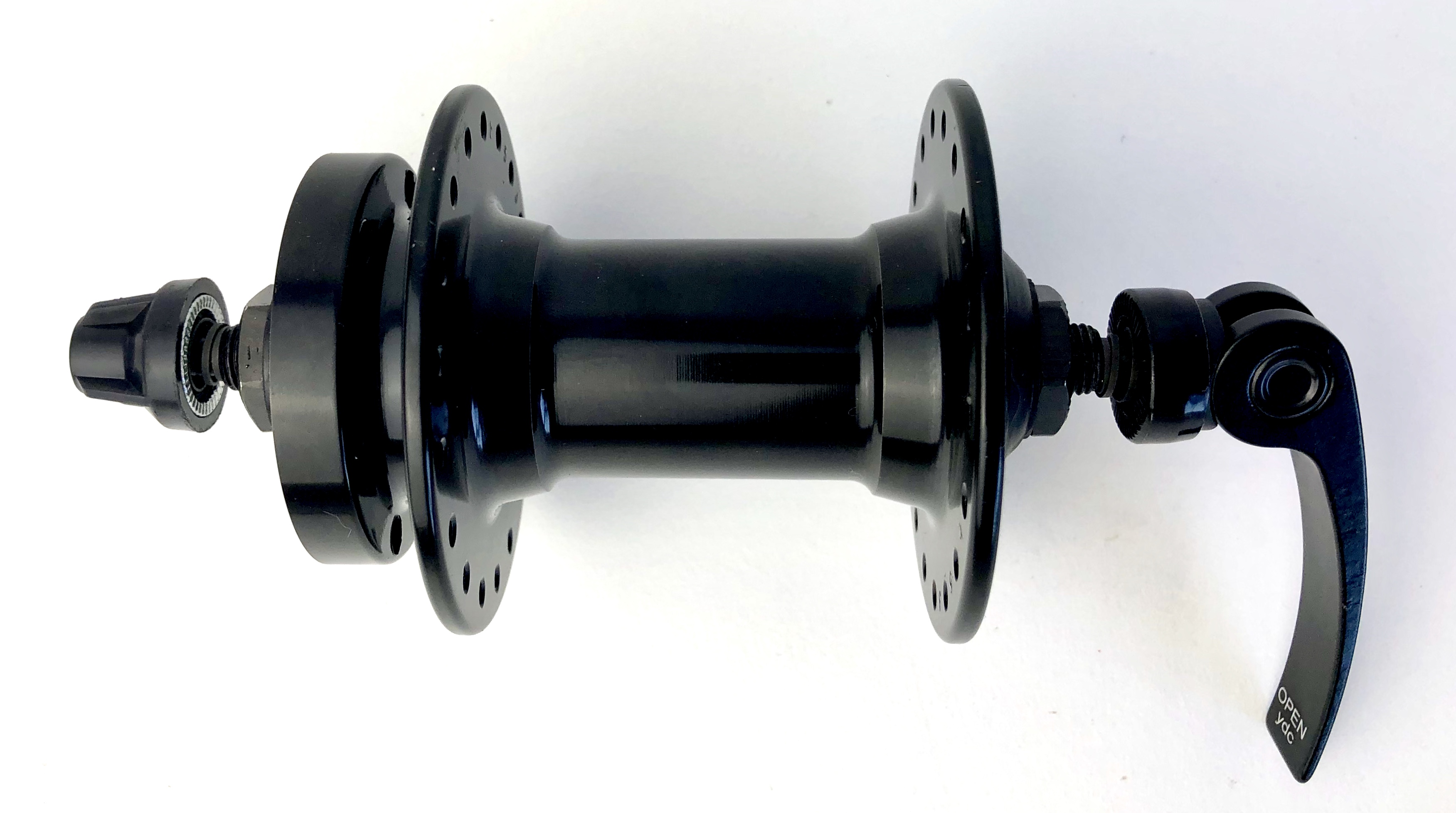Buje de rueda delantera de aluminio negro con alojamiento para freno de disco