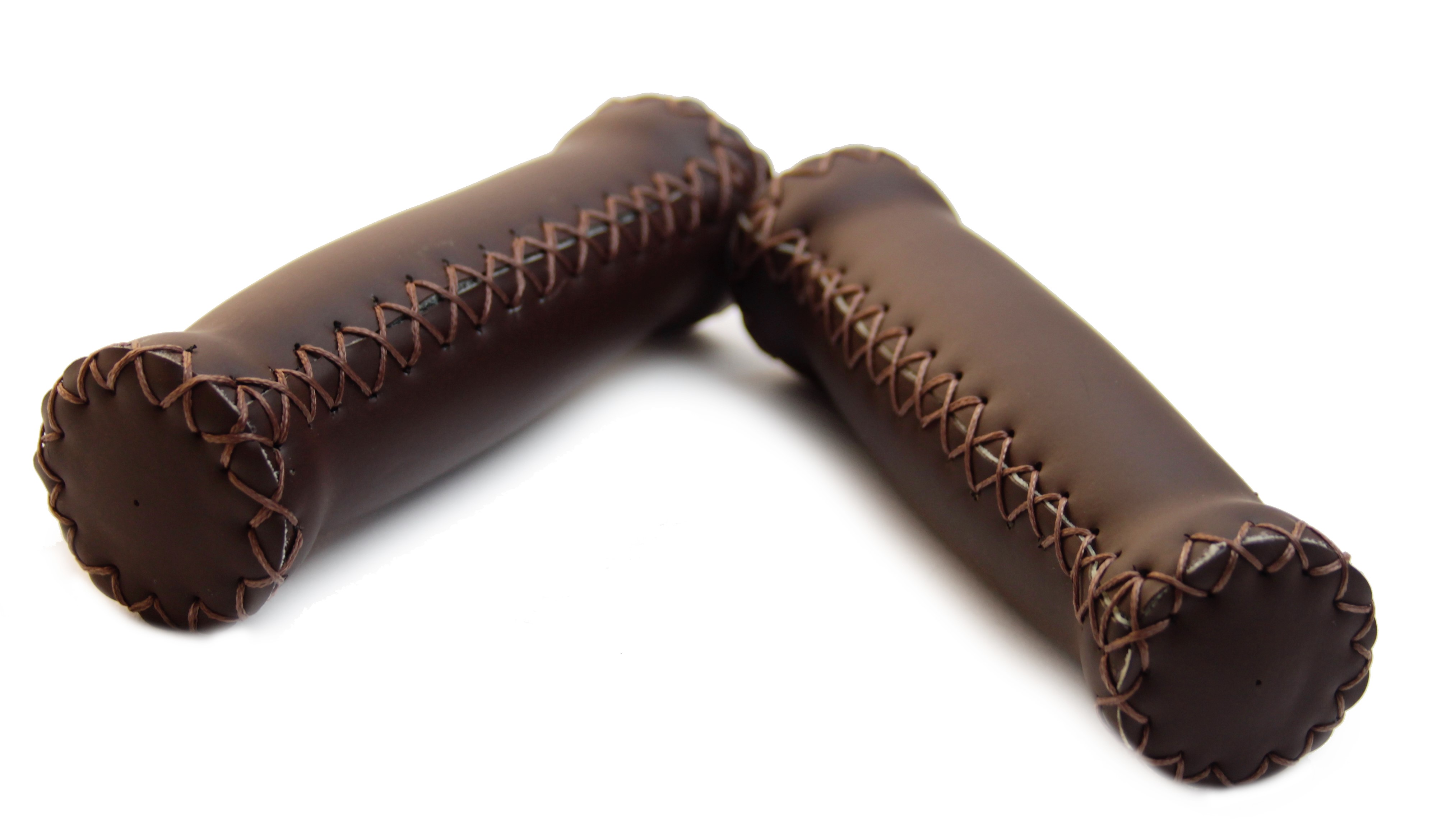 Puños de cuero (cuero artificial) en marrón oscuro con costuras exteriores