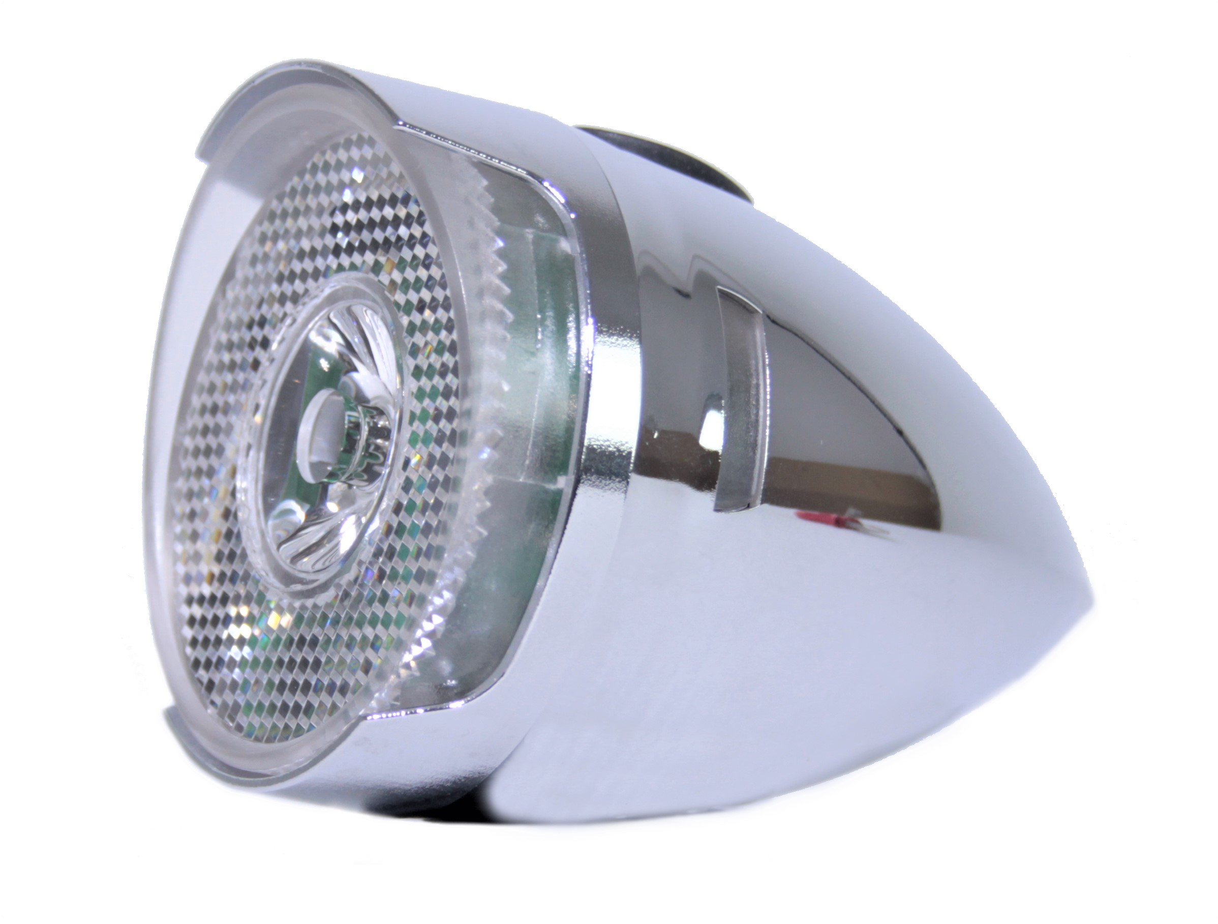 Lámpara delantera retro Classic Cycle LED con pila 65 mm cromada con protección solar