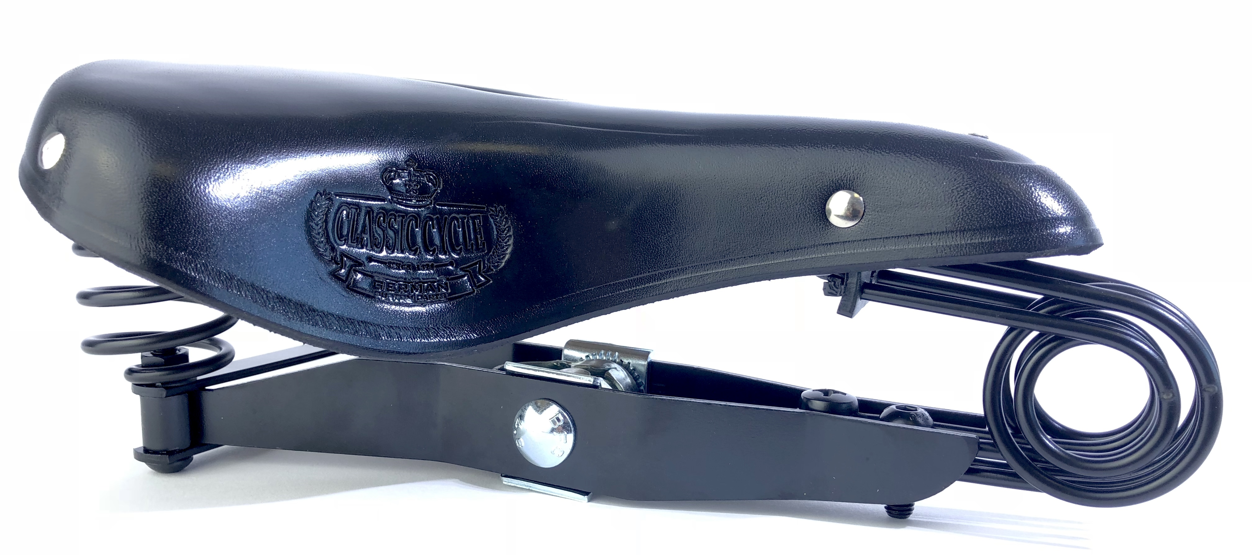Sillín Touren de cuero Lepper color negro, Classic Cycle Logo, para max. 130 kg
