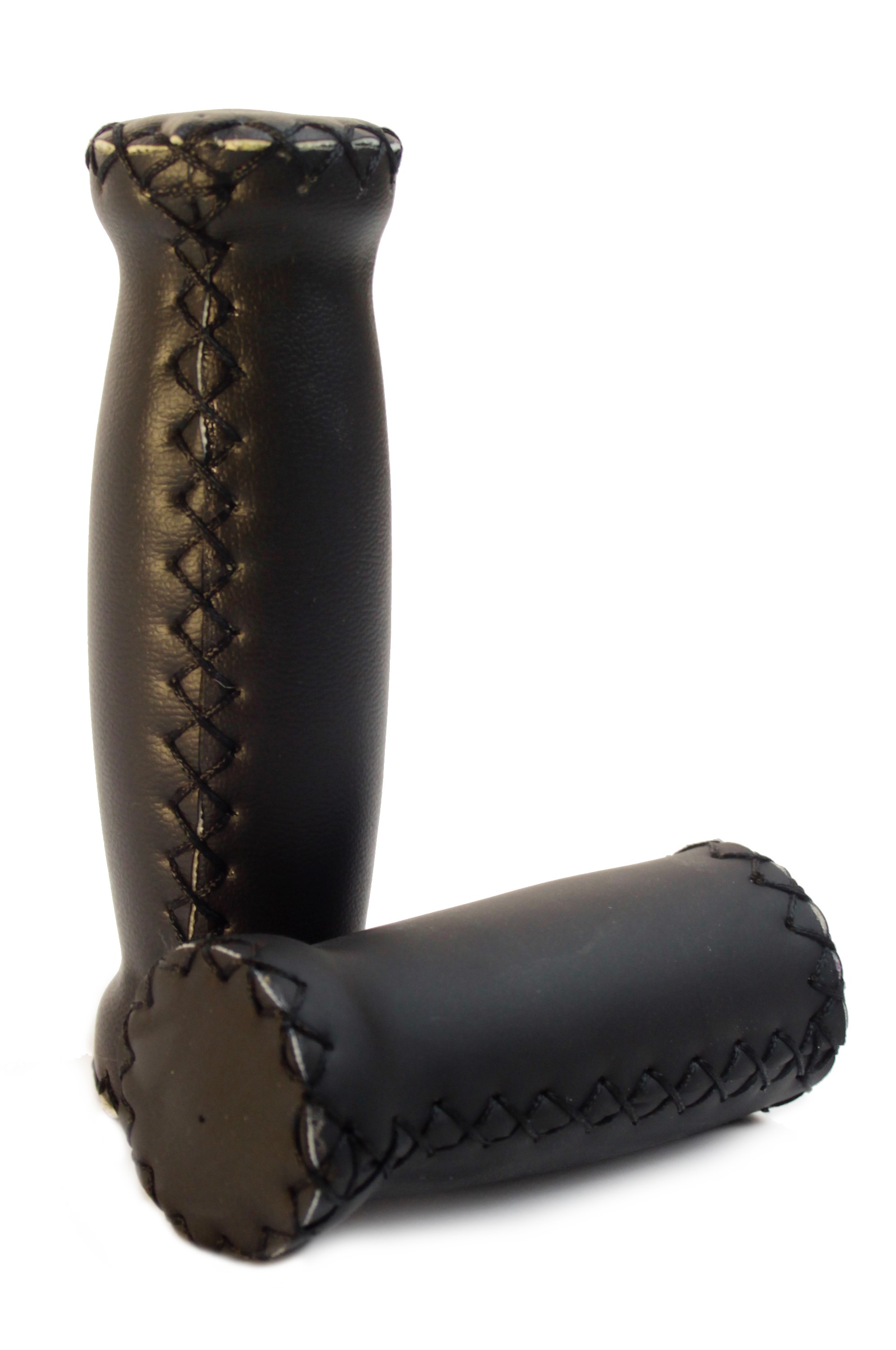 Puños de cuero (cuero artificial) en negro con costuras exteriores, corto y largo