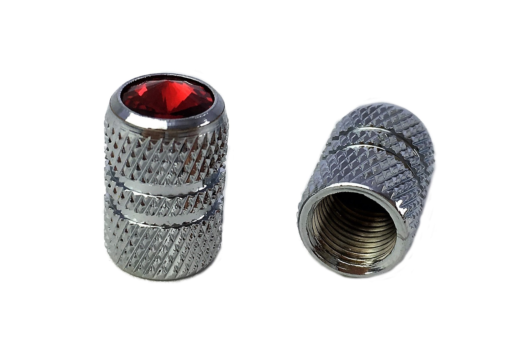 Tapas de válvulas cilindro de aluminio estriado y joya (rojo)